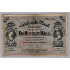 ALEMANIA 1890 DRESDEN BILLETE DE 100 MARCOS HERMOSO